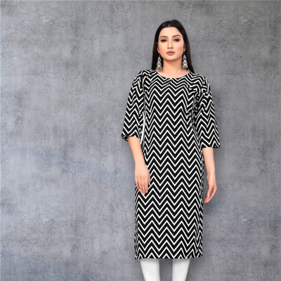 FABTOWN Women Printed Straight Kurta(Black)