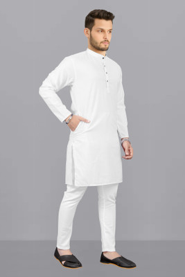 kanha creation Men Solid Straight Kurta(White)