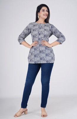Radhe Fashion Casual Printed Women Blue Top