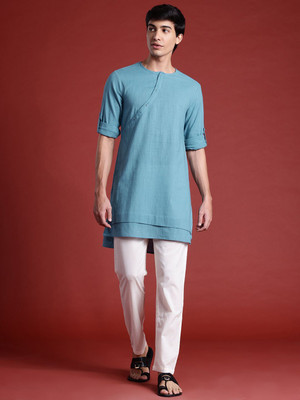 ANOUK Men Solid Straight Kurta(Blue)