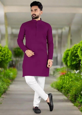 Rashmi Genz Men Printed Straight Kurta(Purple)
