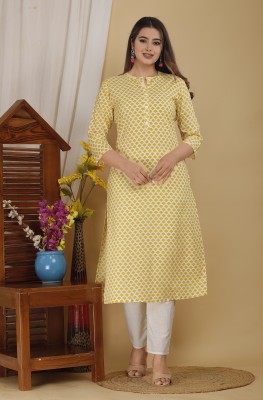 Yashavi Creation Women Printed Straight Kurta(Yellow)