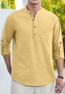 clothingveda Men Solid Straight Kurta(Yellow)