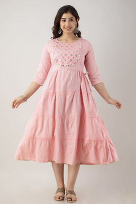 HARITWAL Women Embroidered Anarkali Kurta(Pink)
