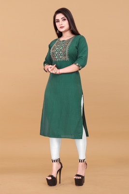 Jayshree Fab Women Embroidered A-line Kurta(Green)
