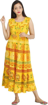HouseOfCommon Women Printed Flared Kurta(Yellow)