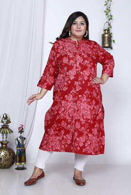 Avnii Women Printed, Floral Print A-line Kurta(Red)