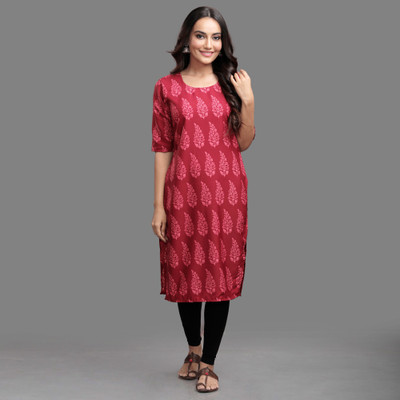 1 Stop Fashion Women Printed Straight Kurta(Maroon)