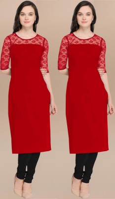 Dream Beauty Fashion Women Self Design Straight Kurta(Red)