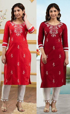 vikshi Women Chikan Embroidery Straight Kurta(Multicolor)