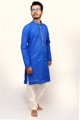 SSS PANJABI Men Self Design Ethnic Dress Kurta(Blue)