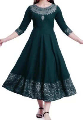 Tazkira Kurties Women Printed Anarkali Kurta(Green)