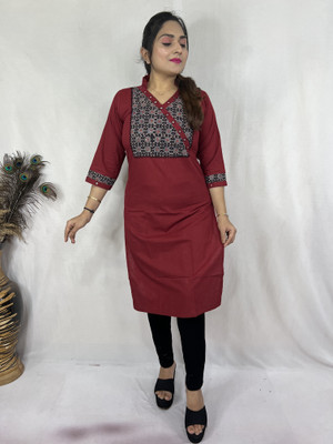 Lefri Handicraft Women Geometric Print Straight Kurta(Red)
