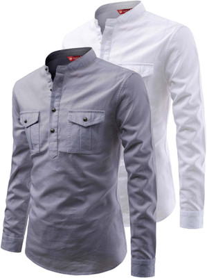Yugnik Men Solid A-line Kurta(Grey)