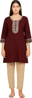 HTE Enterprises Women Self Design Straight Kurta(Maroon)