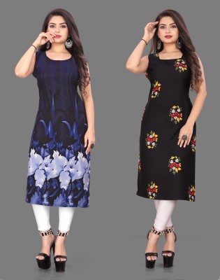 tanvi creation Women Printed Straight Kurta(Blue, Black)