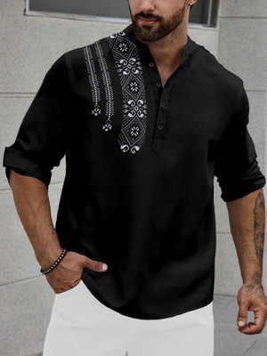 SOPANI Men Printed Straight Kurta(Black)