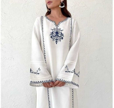 weaRial Women Embroidered A-line Kurta(White)