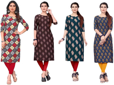 Hiral Women Printed Straight Kurta(Beige)