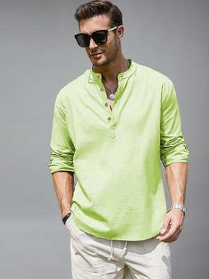 Yugnik Men Solid Straight Kurta(Green)