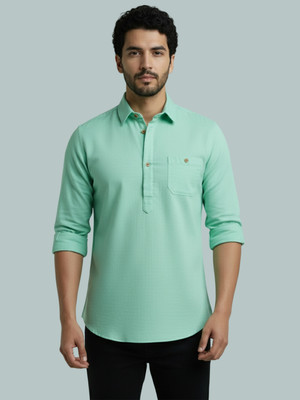 Vida Loca Men Solid A-line Kurta(Silver)