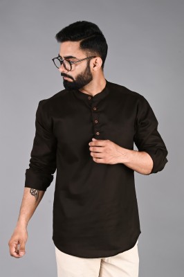 FUBAR Men Solid Straight Kurta(Brown)