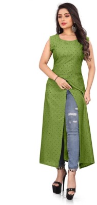 HOC's Women Printed, Floral Print A-line Kurta(Green)