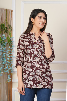 RTcollex Women Printed A-line Kurta(Brown)