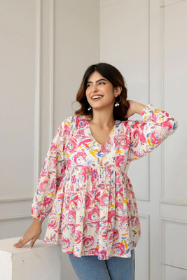 CLANGER Women Printed Flared Kurta(Multicolor)