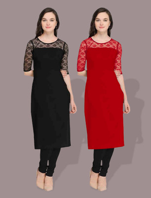 Dream Beauty Fashion Women Embellished Straight Kurta(Red)