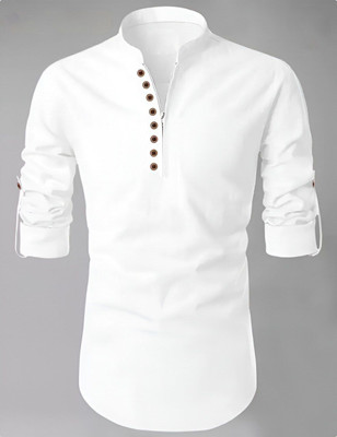 GUYS HUBB Men Solid Straight Kurta(White)