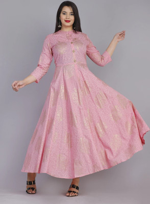 Tejal Textile Women Printed Anarkali Kurta(Pink)