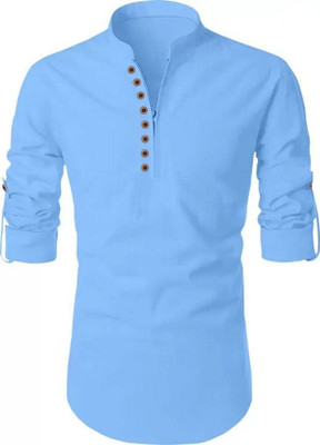 GUYS HUB Men Solid Straight Kurta(Light Blue)