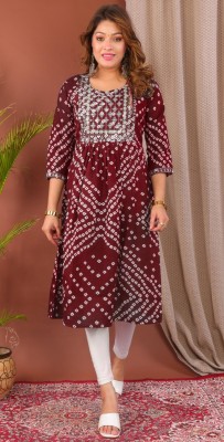 PARTH FASHIONS Women Bandhani A-line Kurta(Maroon)