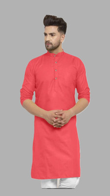 HouseOfCommon Men Striped A-line Kurta(Red)