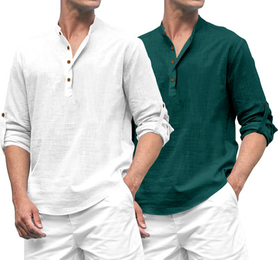 ROYAL SCOUT Men Solid Straight Kurta(White, Green)
