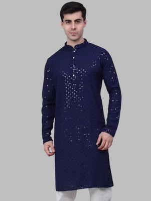 Shree Dutt Creation Men Embellished Straight Kurta(Dark Blue)