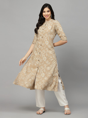Stylum Women Floral Print A-line Kurta(Beige)