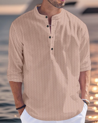 Nnc Men Striped Straight Kurta(Beige)