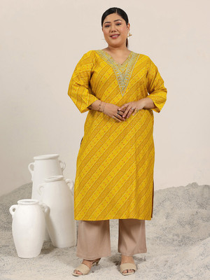 EXTRA LOVE BY LIBAS Women Printed Straight Kurta(Yellow)