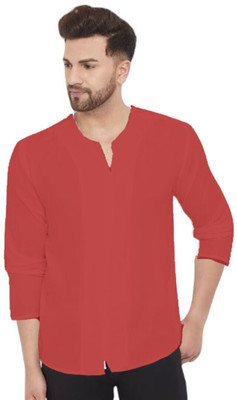Super Westron Men Solid Straight Kurta(Maroon)