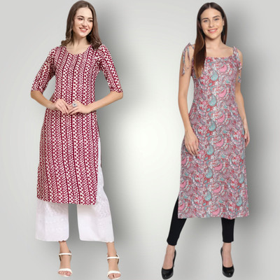 KALLAXI Women Printed Straight Kurta(Multicolor)