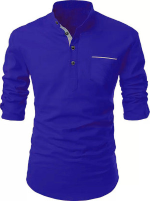 DEELMO Men Solid Straight Kurta(Dark Blue)