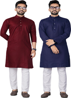 DHASU TRENDZ Men Solid Straight Kurta(Maroon, Dark Blue)