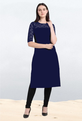 Maheshvi Women Embellished, Solid Straight Kurta(Dark Blue)