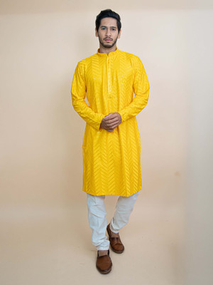 Radharaman Men Embellished A-line Kurta(Dark Blue)