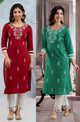 SISTO Women Chikan Embroidery A-line Kurta(Multicolor)