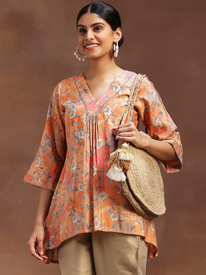LIBAS Women Printed A-line Kurta(Orange)