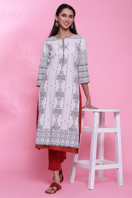 BIBA Women Printed A-line Kurta(White)