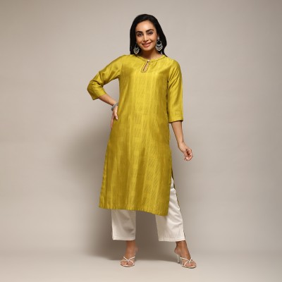 BIBA Women Self Design Straight Kurta(Yellow)